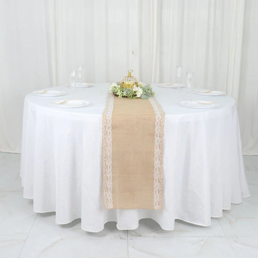 Pack of 5 - Burlap Table Runner with Lace Border