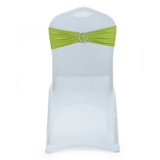 Pack of 10 - Spandex Chair Sashes/Bows With Shiny Silver Diamond Slider Buckle