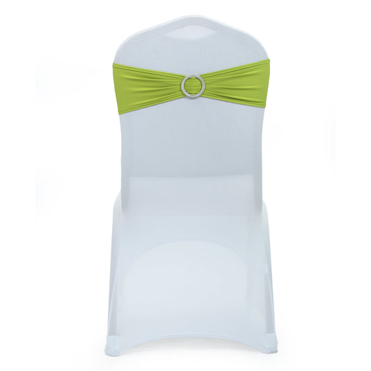 Pack of 50 - Spandex Chair Sashes/Bows With Shiny Silver Diamond Slider Buckle