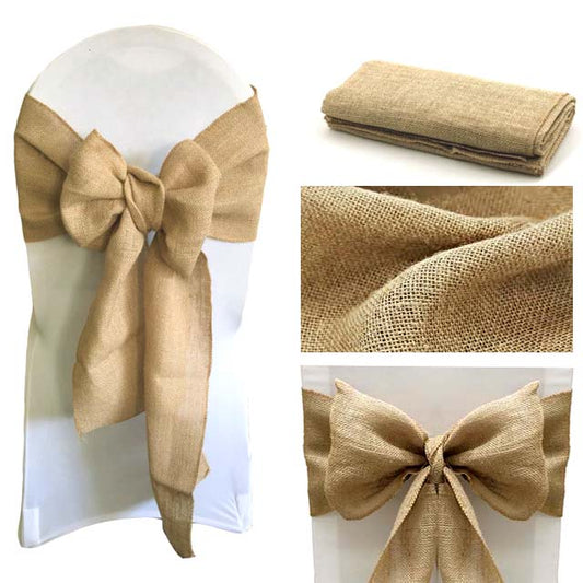 Pack of 10 - Burlap Chair Sash/Bow Natural